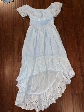 HYFVE Light Blue Off-Shoulder Eyelet High-Low Dress